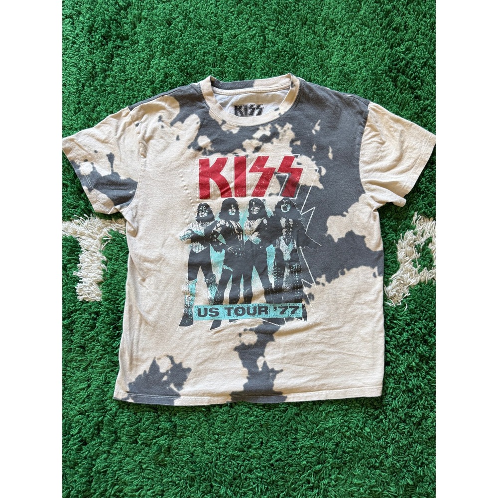 KISS‎ Graphic T Shirt Mens XS White Black Excellent US World Tour 77 Tie Dye